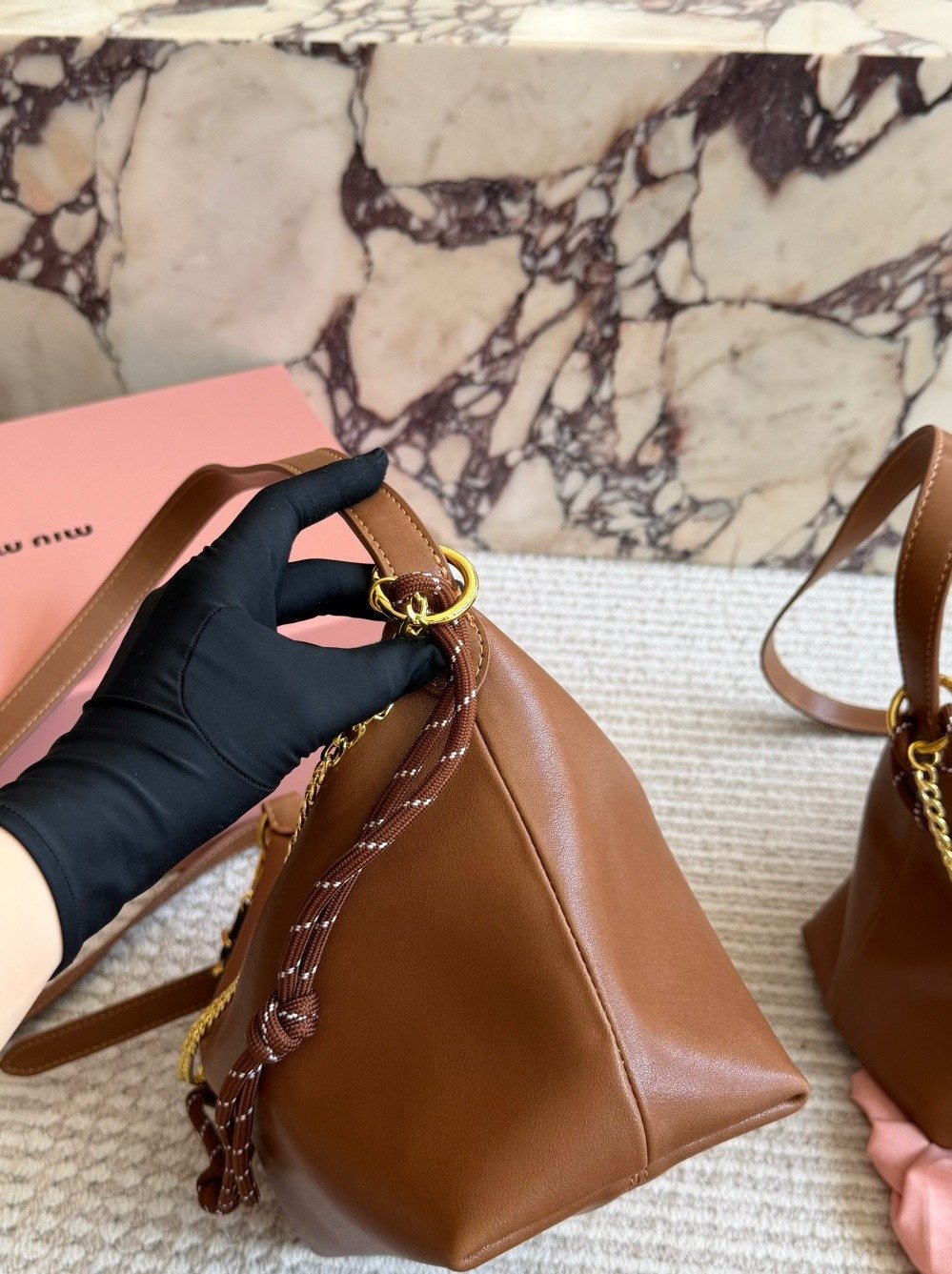 Miu Miu Draped Chain Leather Shoulder Bag — side