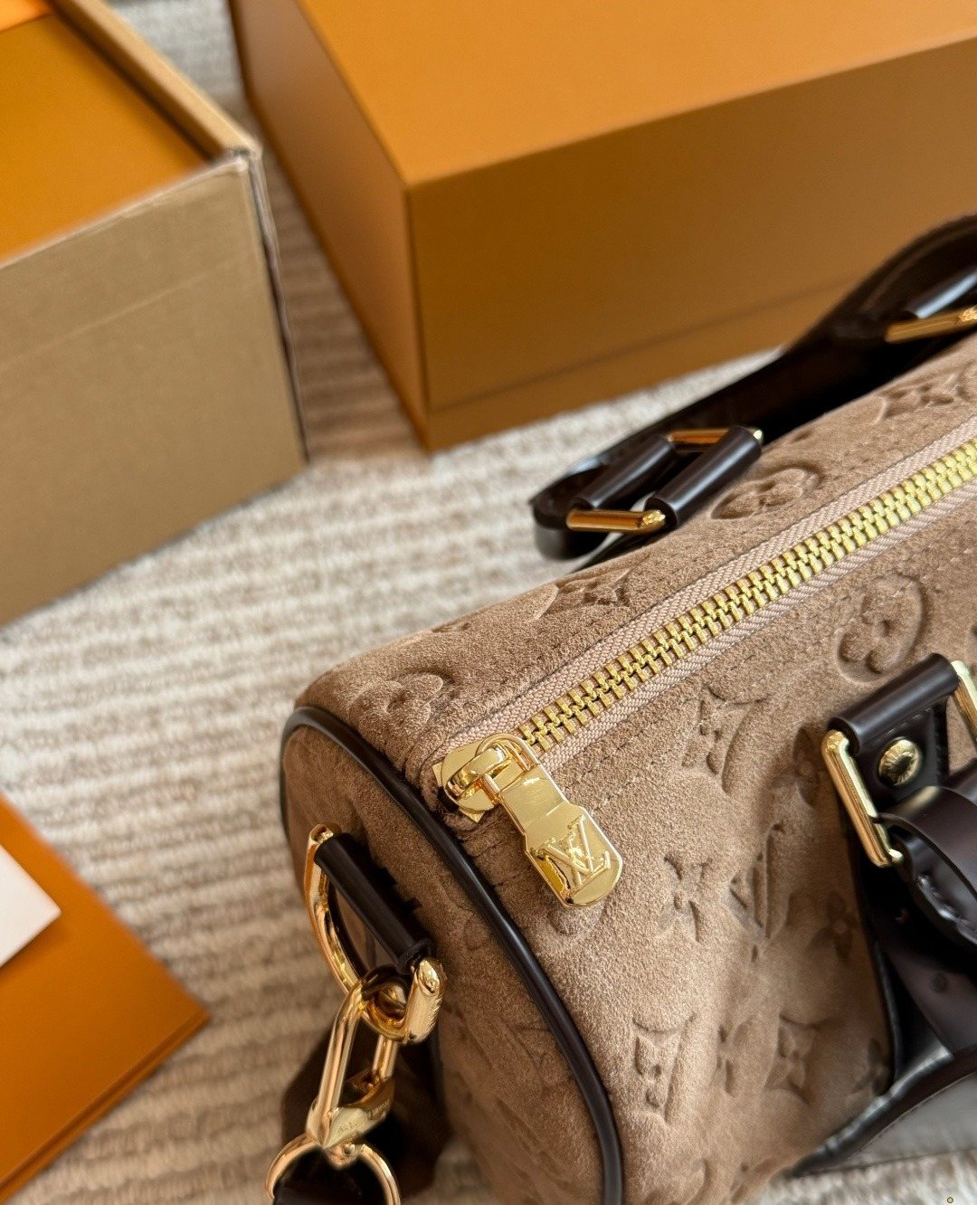 Louis Vuitton Keepall Embossed Monogram Duffel Bag — detail