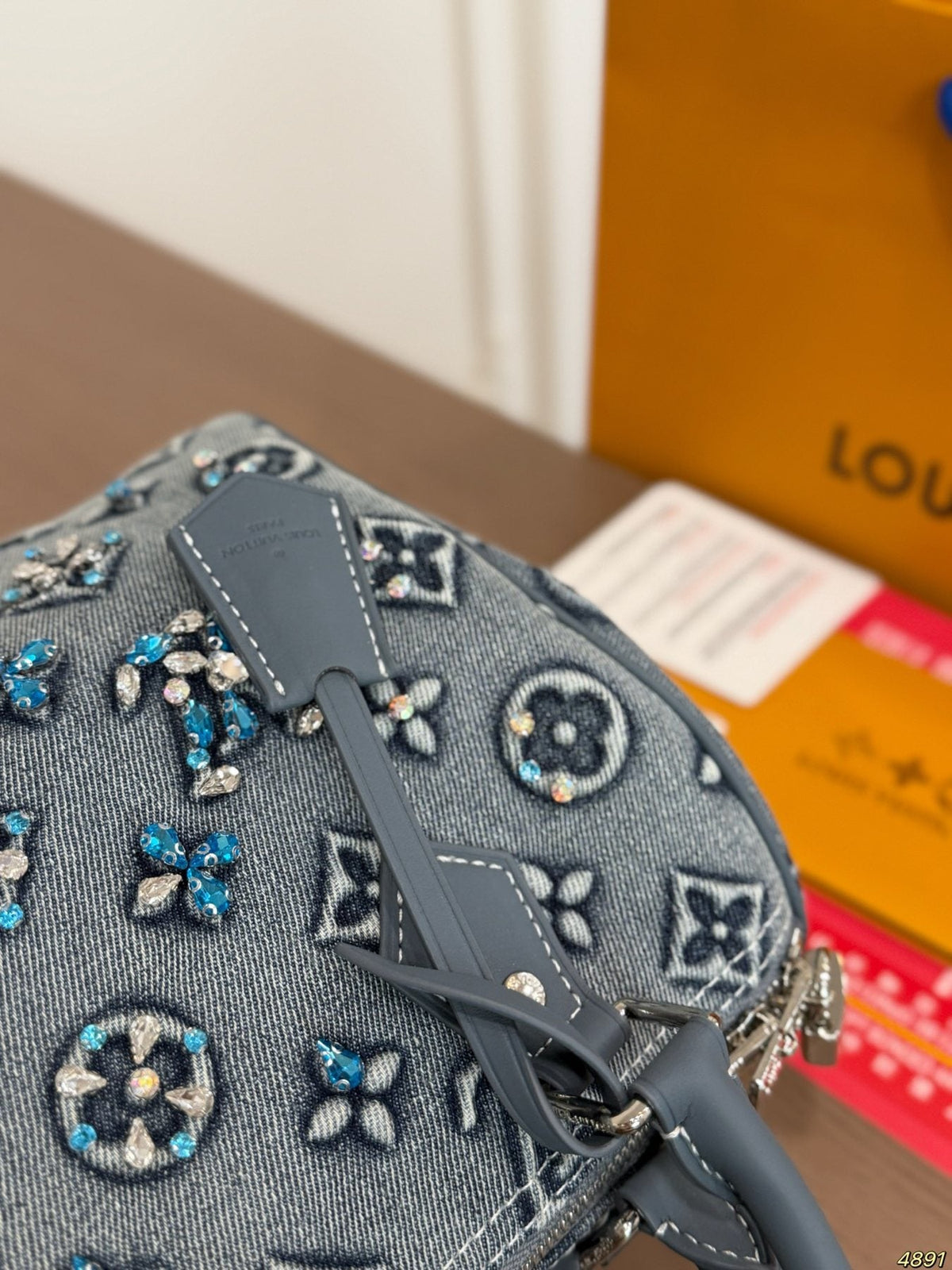 Louis Vuitton Speedy Embellished Denim Satchel — detail