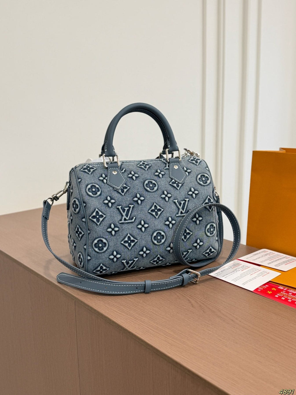 Louis Vuitton Speedy Embellished Denim Satchel — back