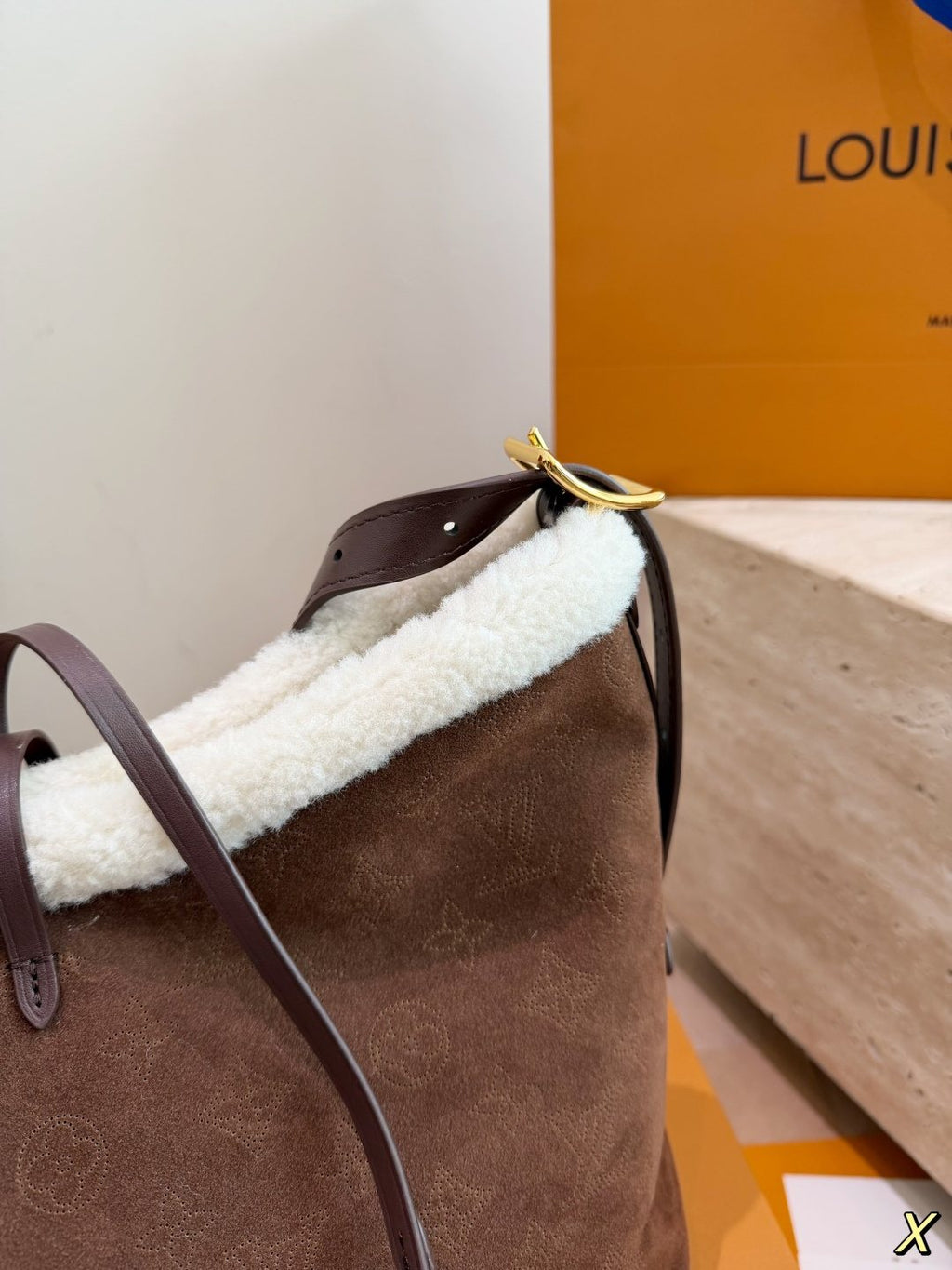 Louis Vuitton Carryall Fuzzy-Trim Tote Bag — detail