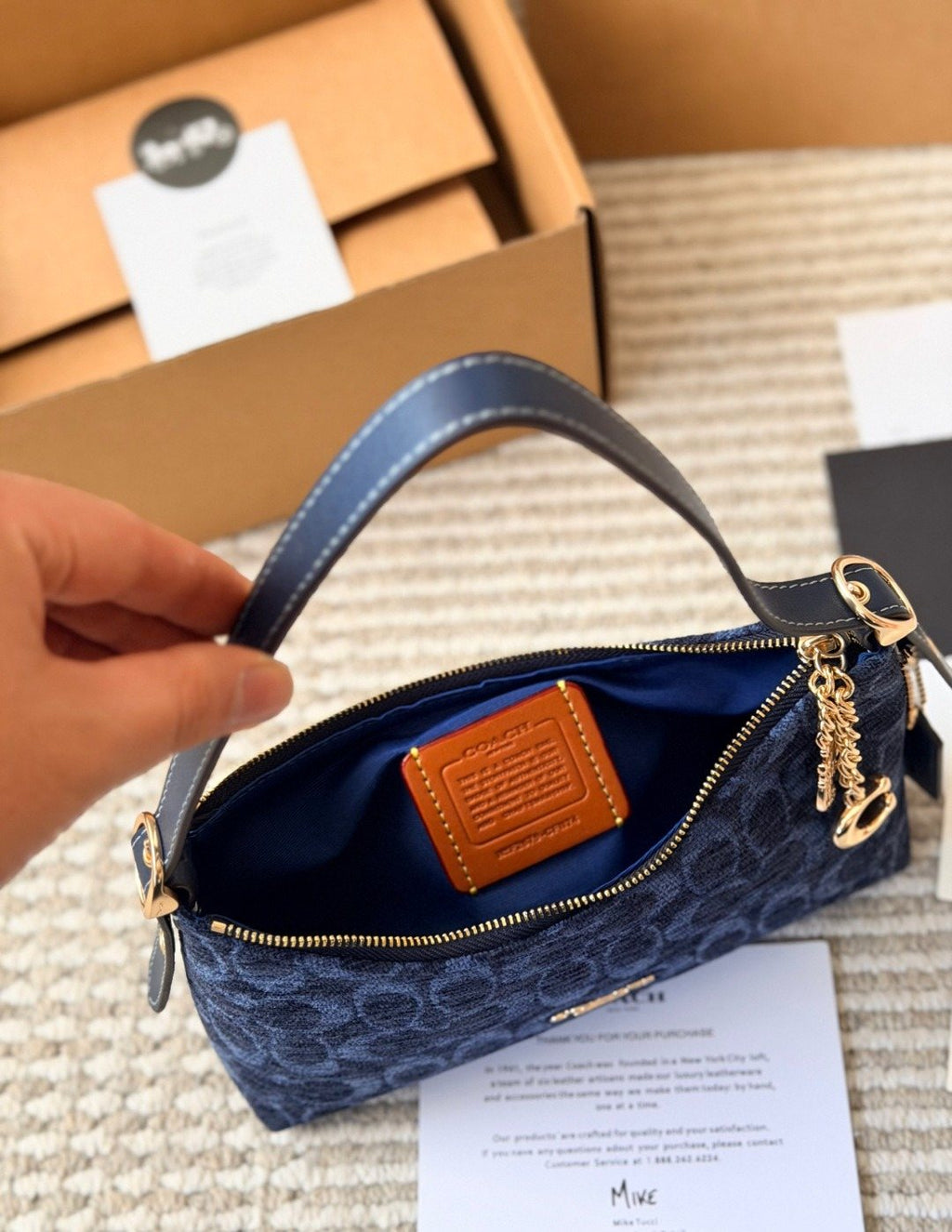 Coach Blue C-Pattern Curved Zip Shoulder Bag — detail