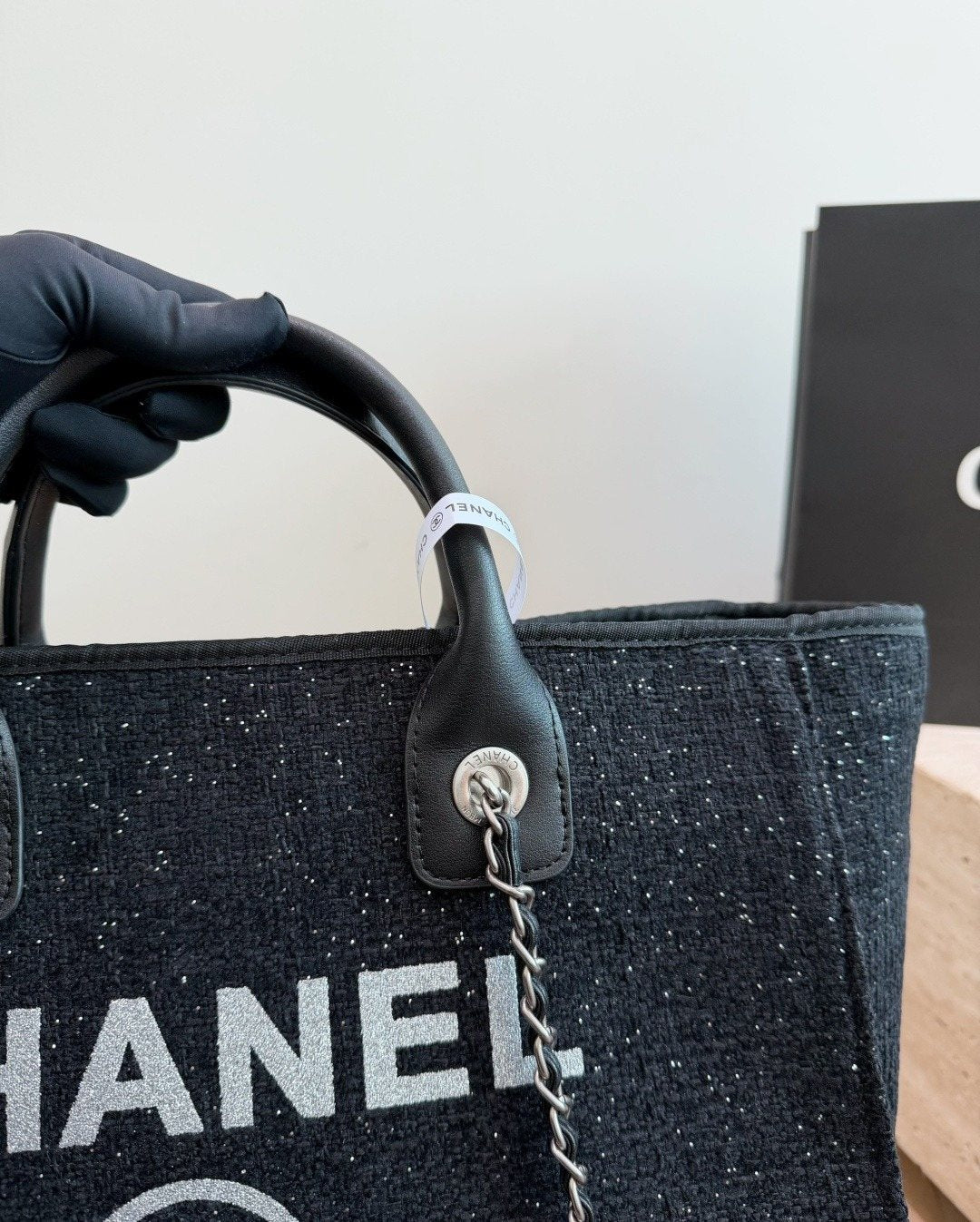 Chanel Textured Chain-Strap Beach Tote — detail