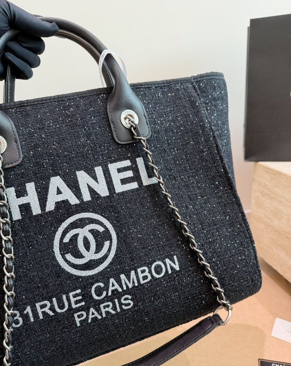 Chanel Textured Chain-Strap Beach Tote — detail