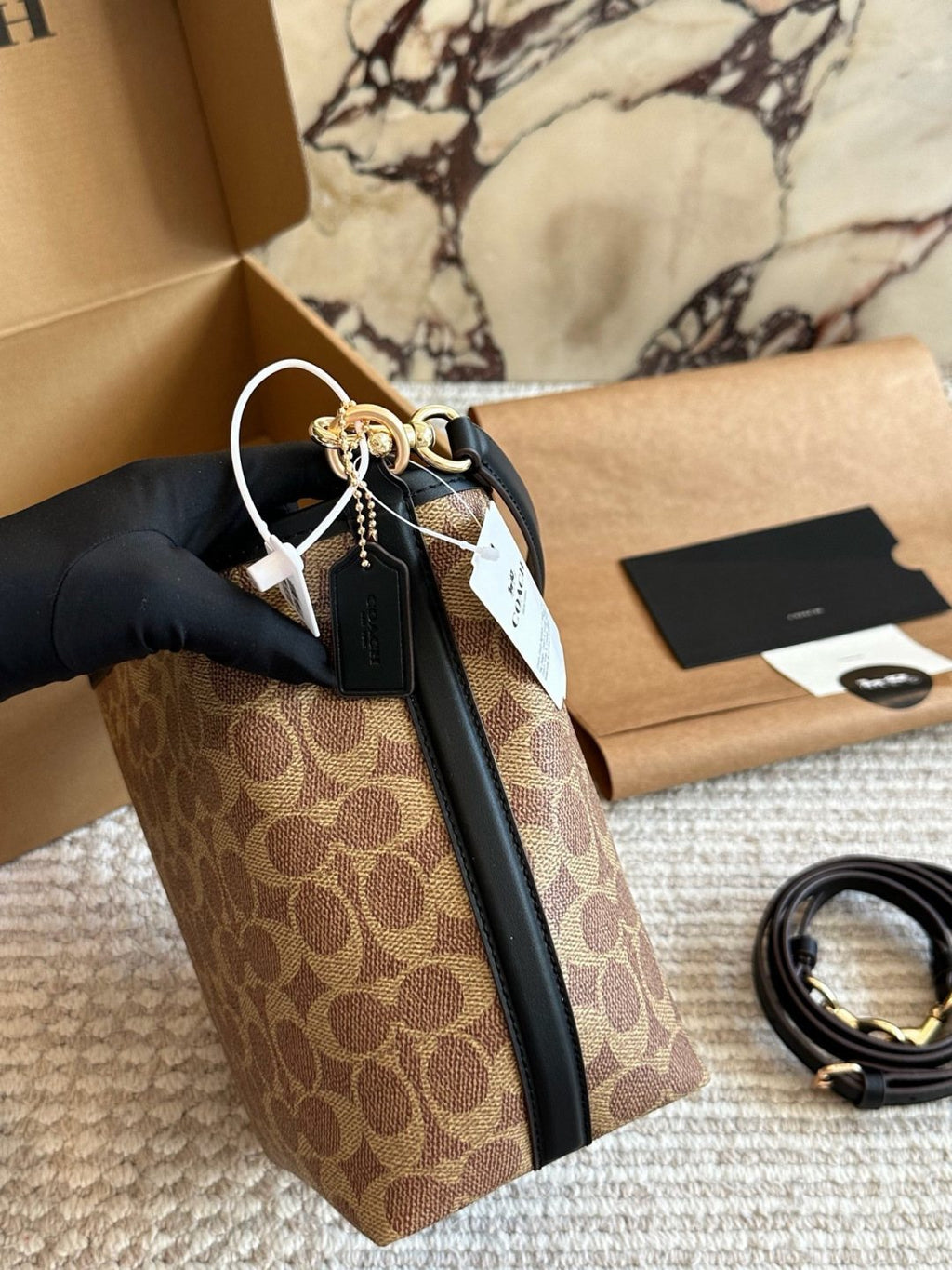 Coach Signature Pattern Bucket Bag — side