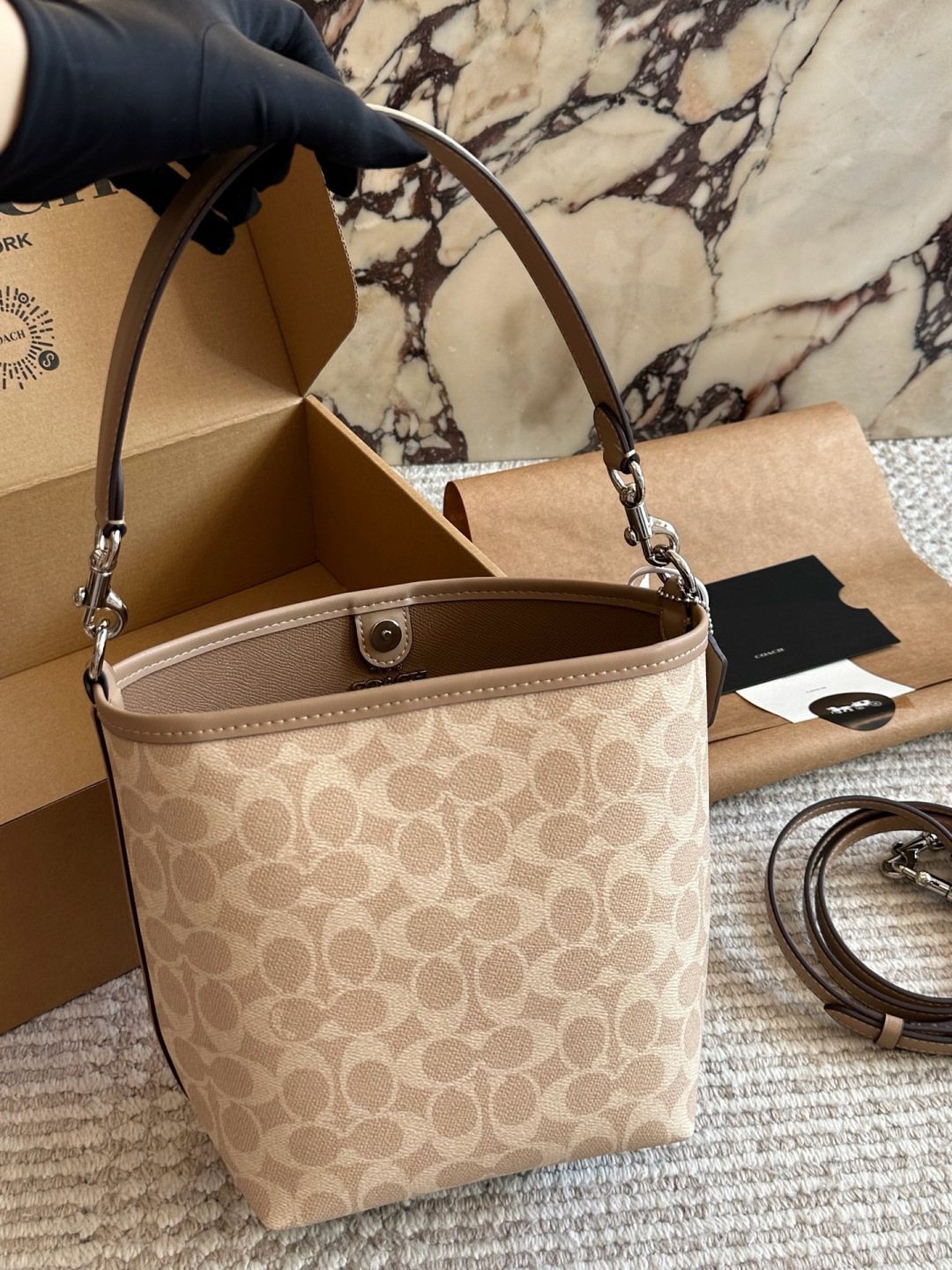 Coach Signature Pattern Bucket Bag — back