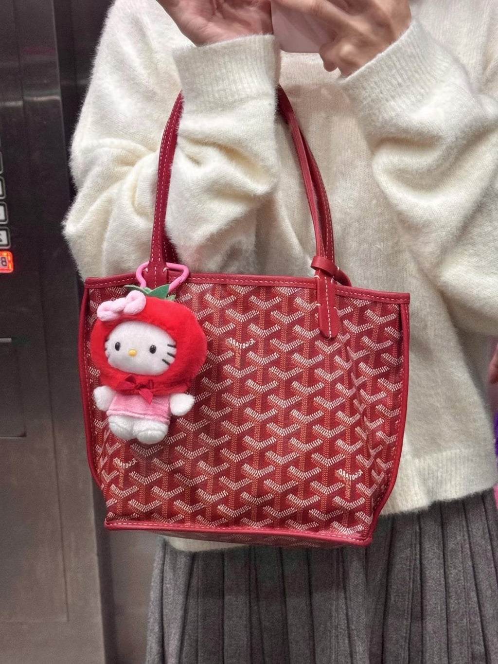 Goyard Patterned Tapered Tote with Matching Pouch — model