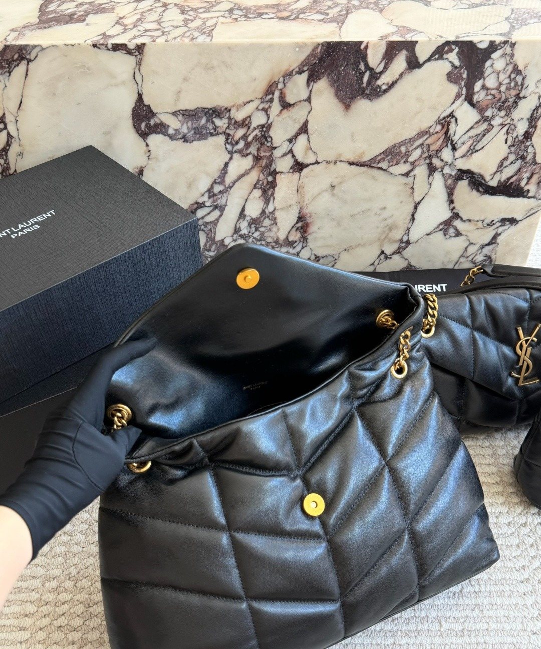 Saint Laurent Loulou Puffer Quilted Shoulder Bag — detail