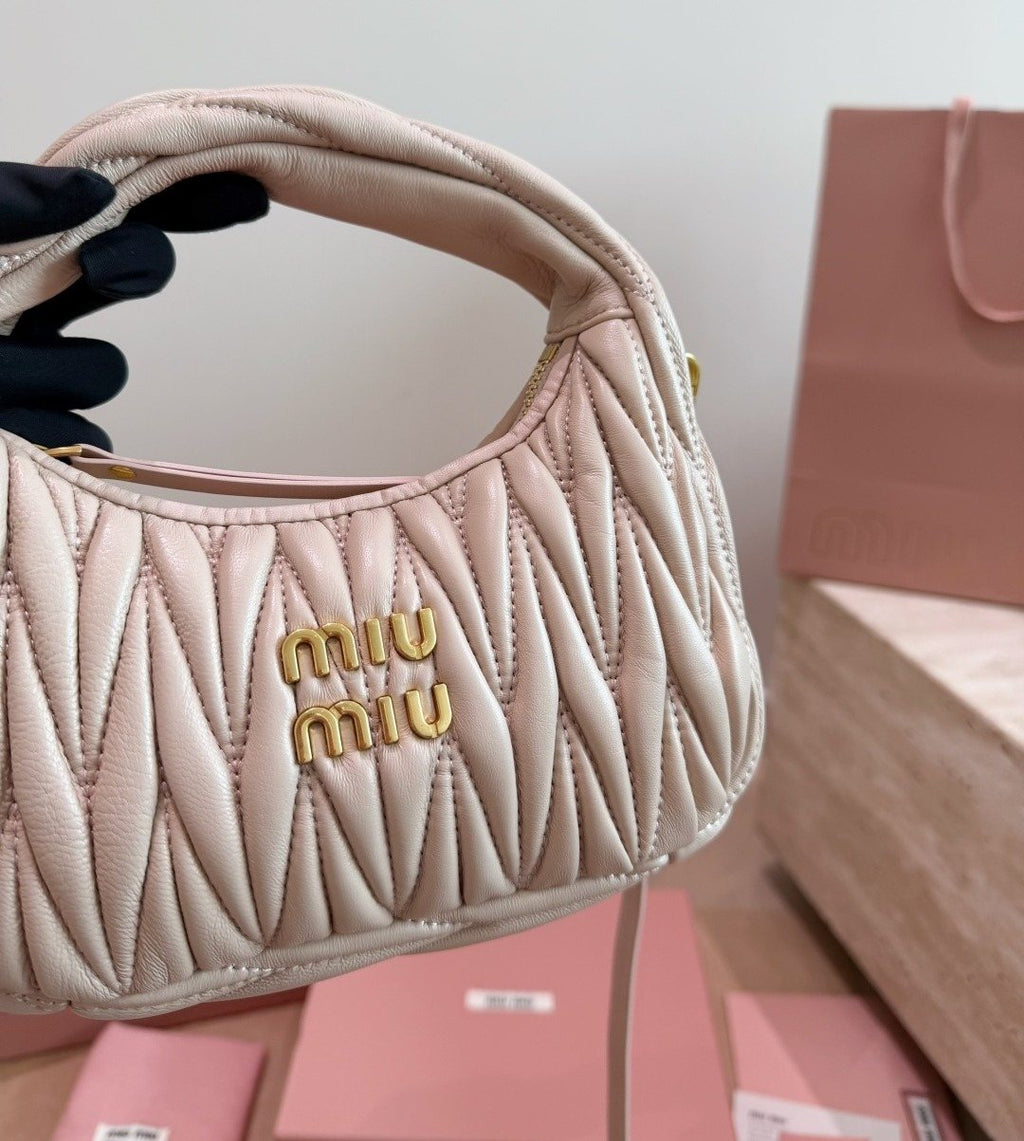 Miu Miu Wander Gathered Leather Hobo Bag — detail