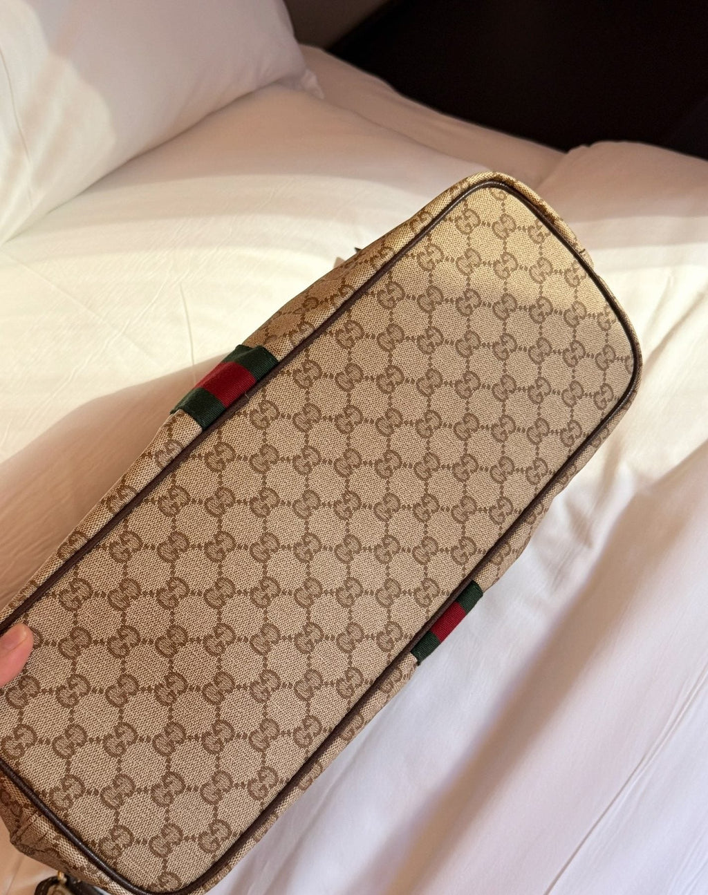 Gucci GG Monogram Striped Tote with Pouch — detail
