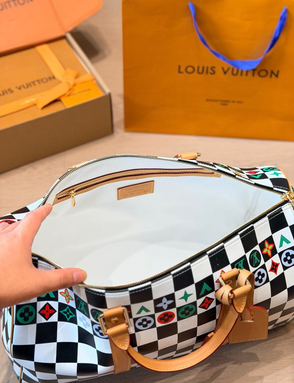 Louis Vuitton Multicolor Checker Travel Duffel Bag — detail