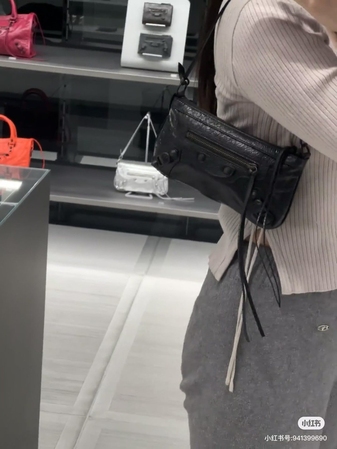 Balenciaga Studded Shoulder Bag with Long Zipper Ties — model