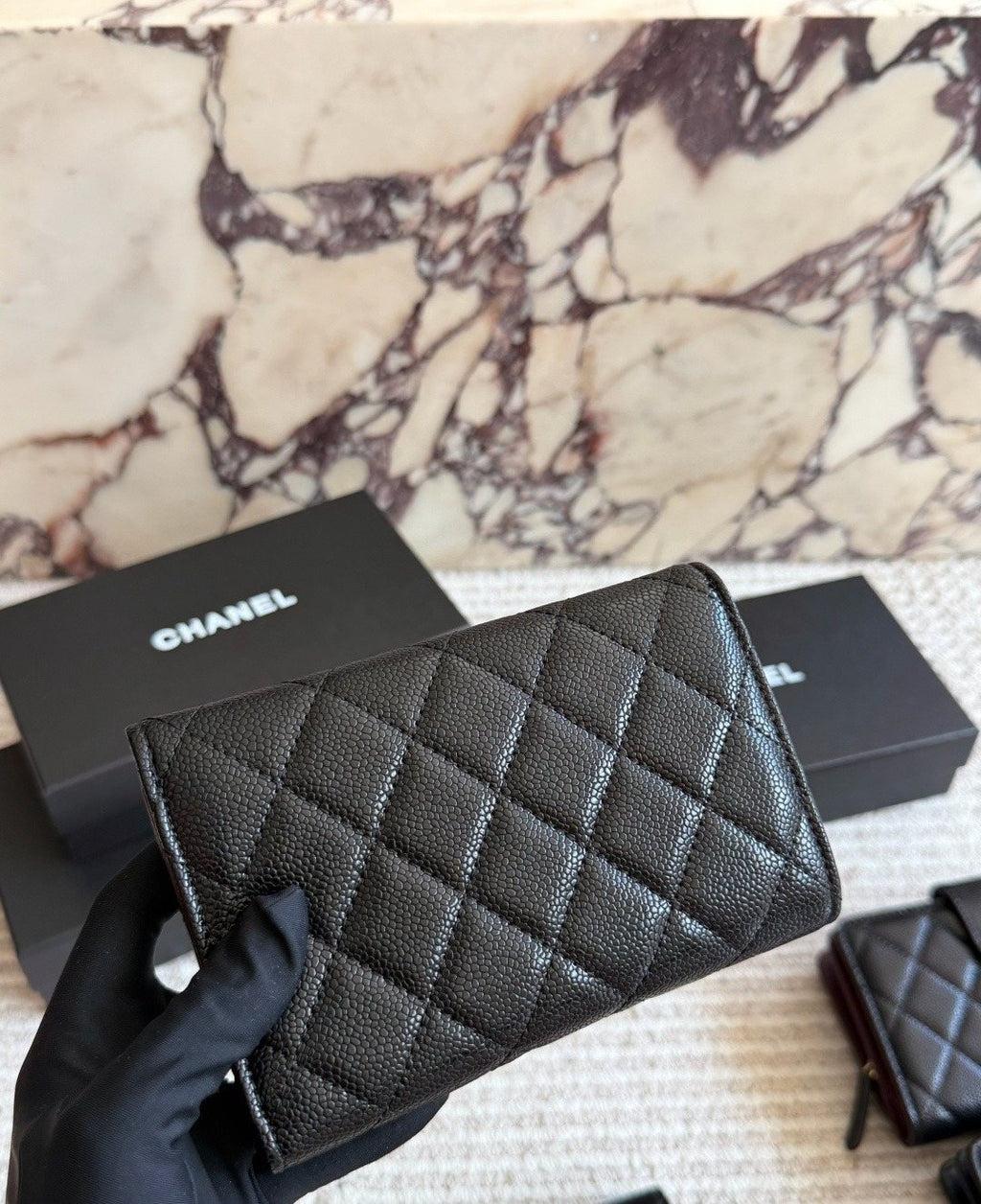 Chanel Black Diamond-Quilted Flap Wallet — back