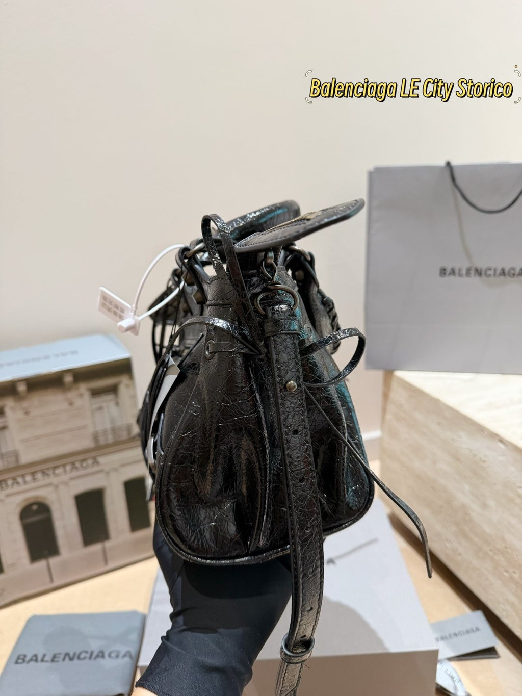 Balenciaga Studded Moto Satchel — side