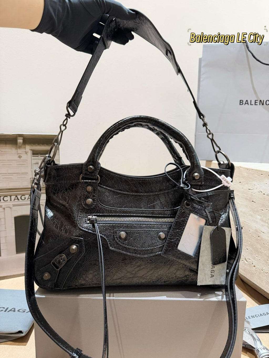 Balenciaga Studded Moto Satchel — front