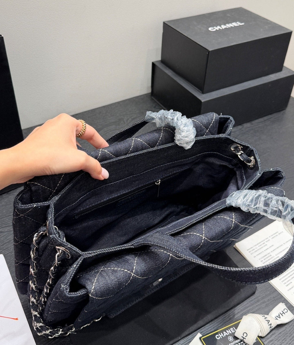 Chanel Quilted Denim Chain Tote — detail