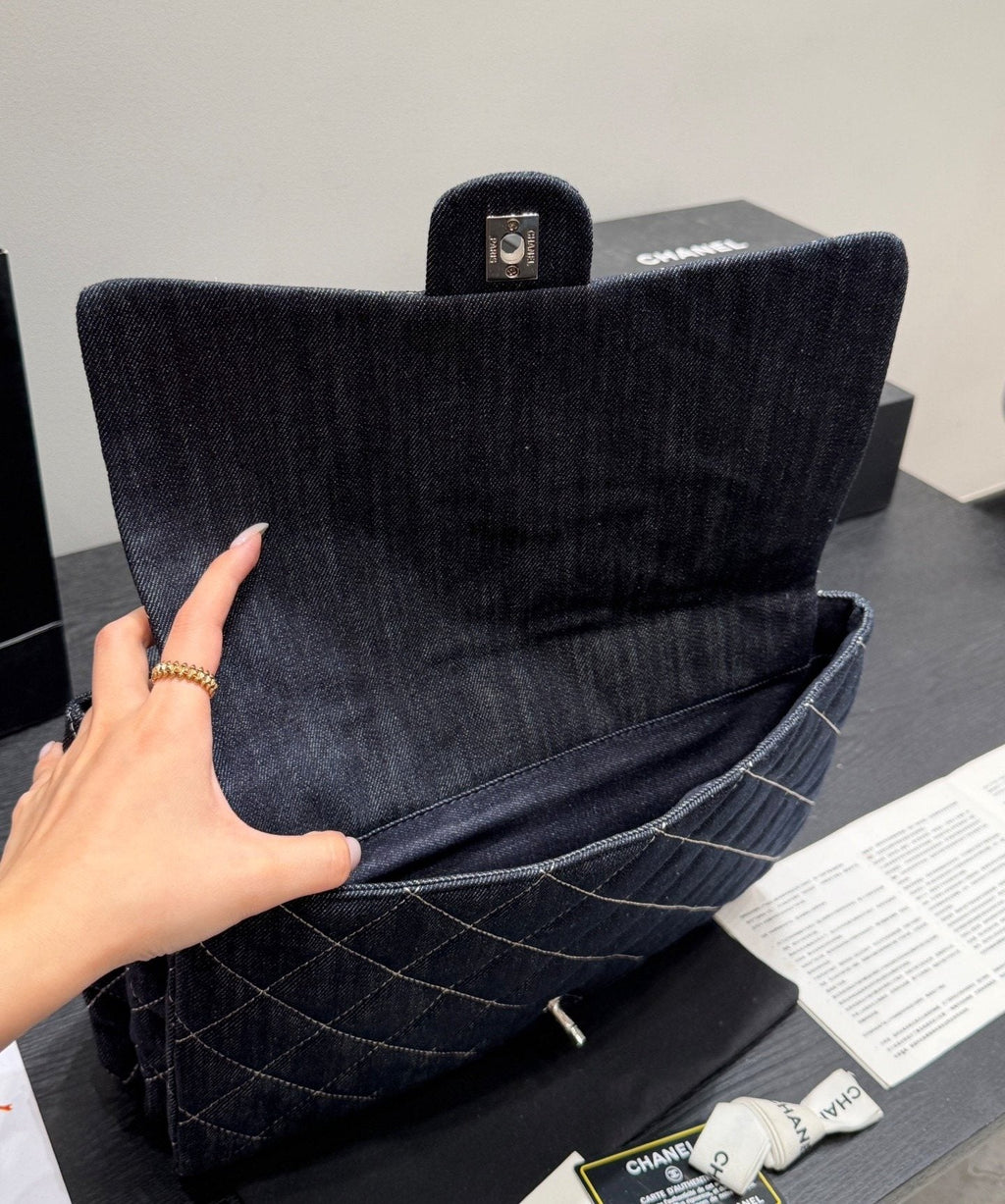 Chanel Quilted Denim Chain Tote — detail