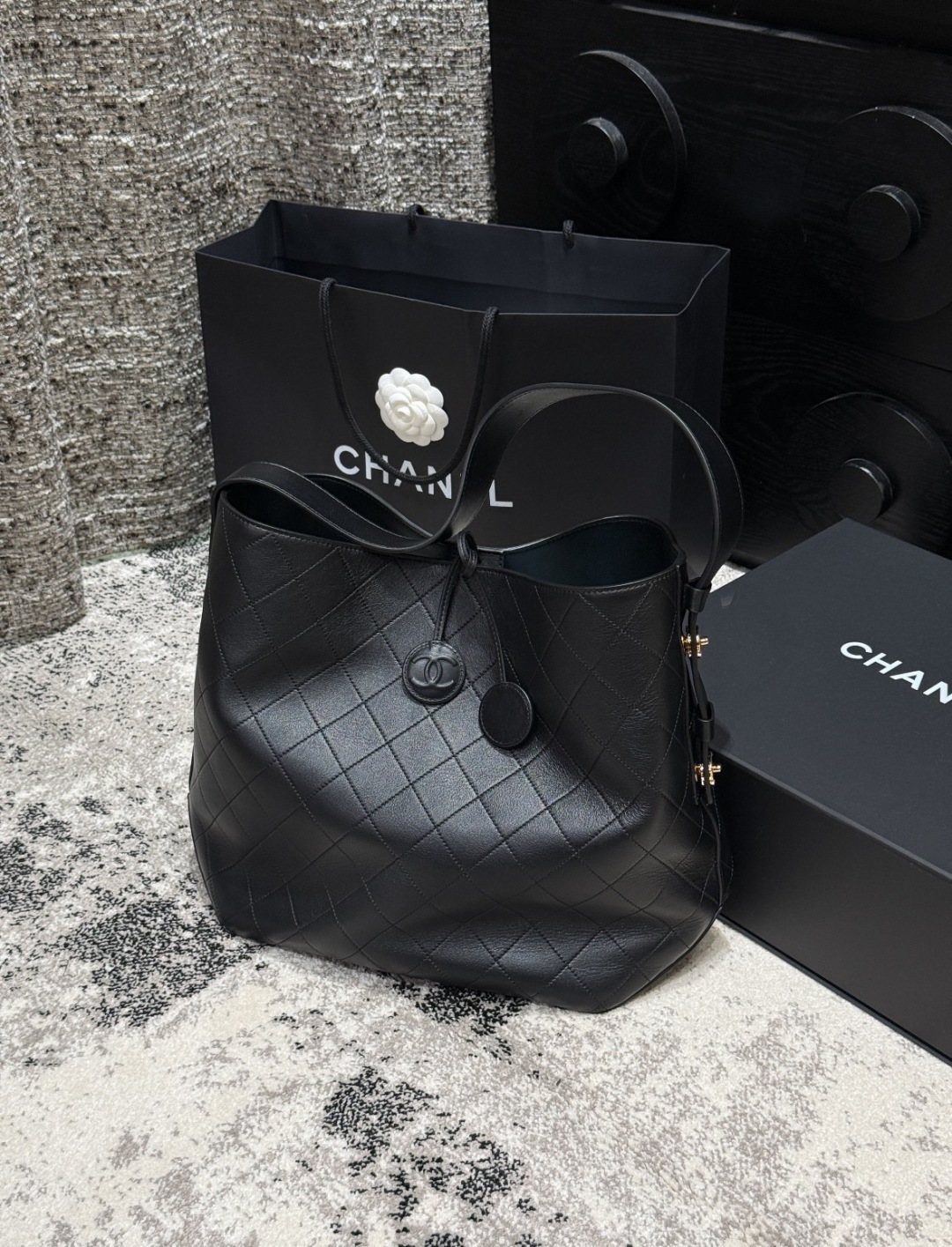 Chanel Diamond-Quilted Bucket Shoulder Bag — hero