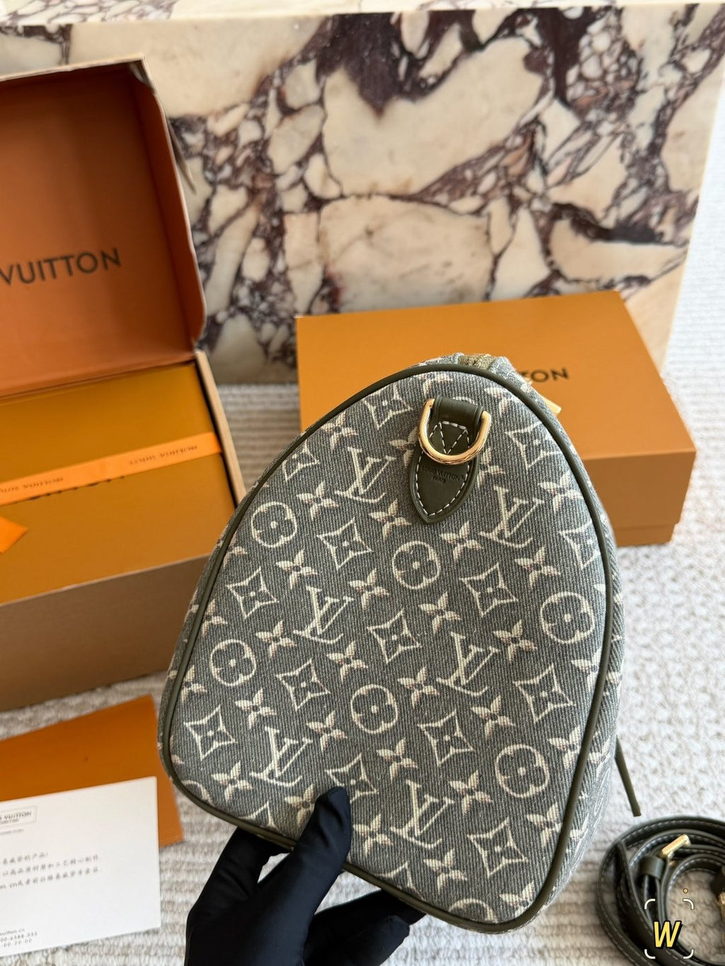 Louis Vuitton Speedy Sage Green Monogram Duffel Bag — side