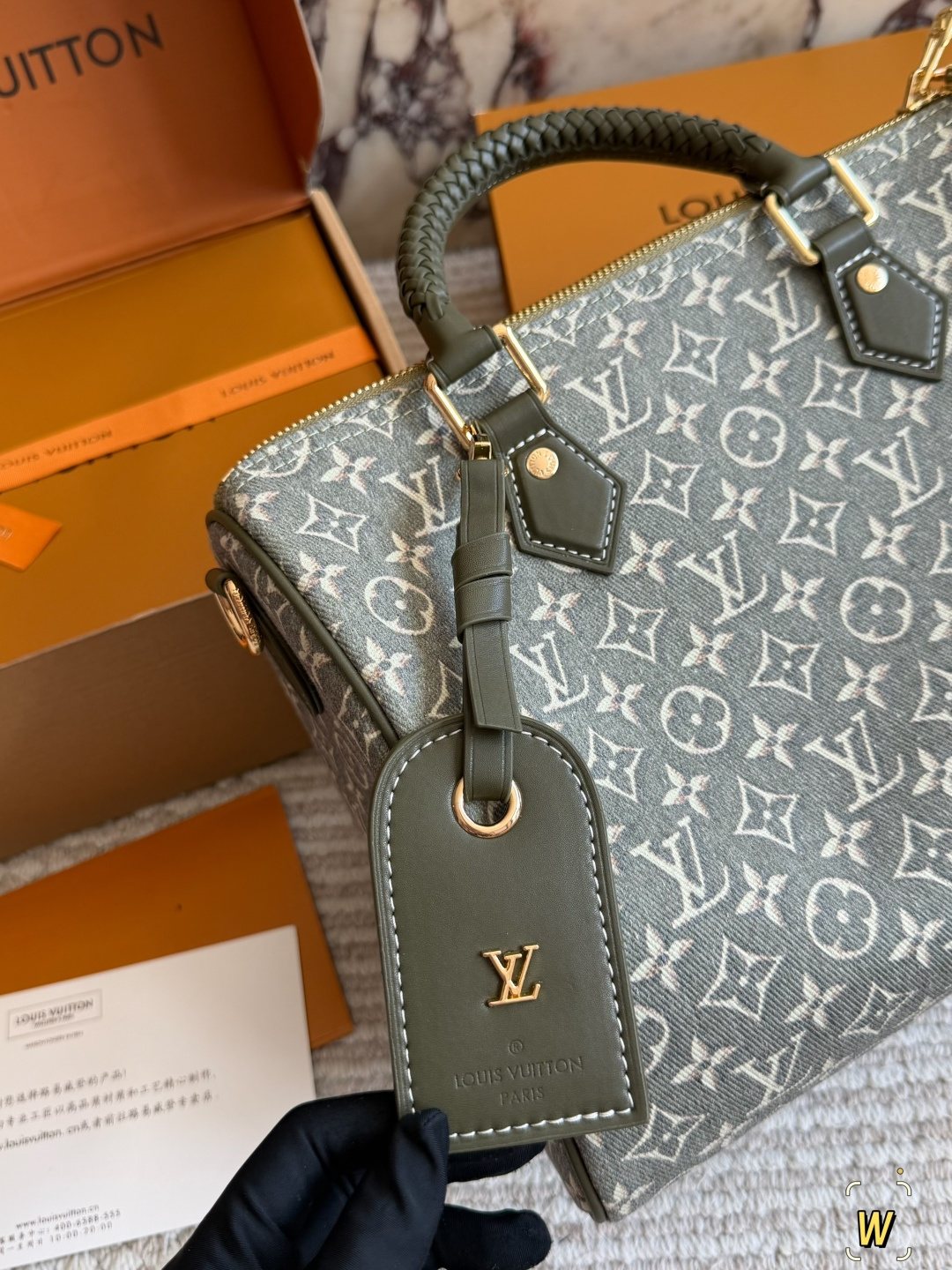 Louis Vuitton Speedy Sage Green Monogram Duffel Bag — detail