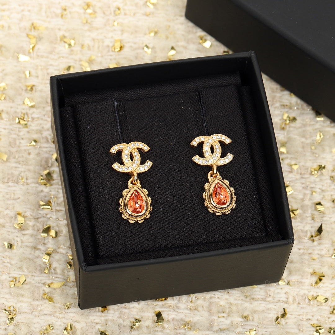 Chanel Double C Diamonds Teardrop Earrings